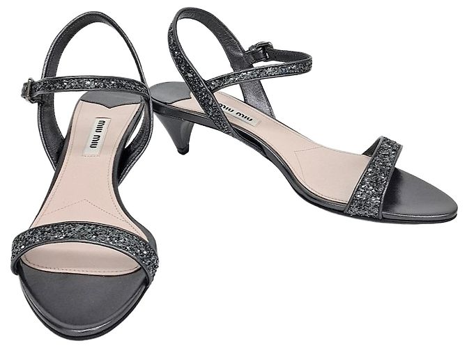 Sandali glitter Miu Miu Marrone