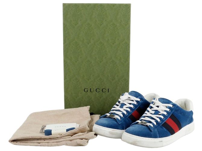 Gucci Baskets Ace Web Bleu