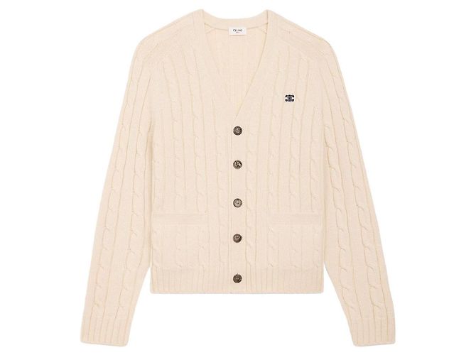 Céline Kabelstrick Triumph Cardigan aus Kaschmir in Creme Weiß