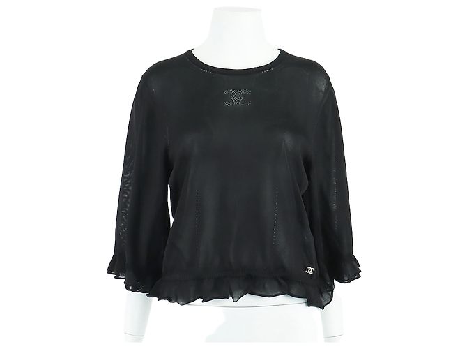 Chanel Langarm-Strickoberteil Schwarz 