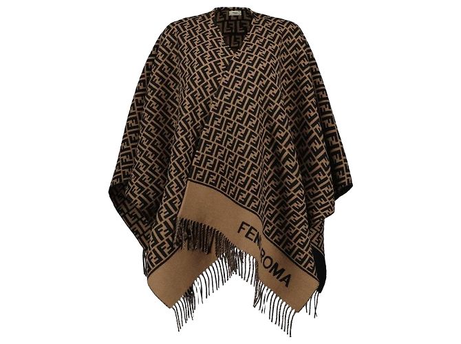 Fendi Cashmere and Wool Poncho Brown