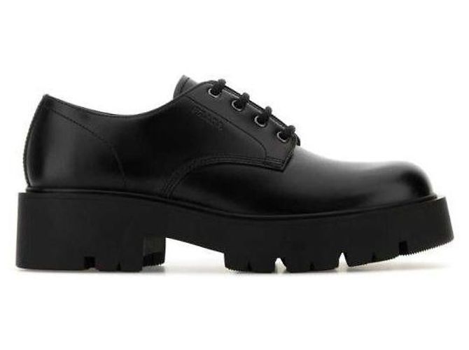 Prada Brushed Leather Derby Shoes Black