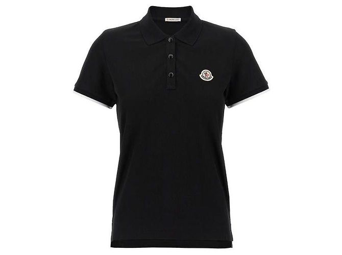 Moncler Polo en Piqué de Coton avec Patch Logo Noir