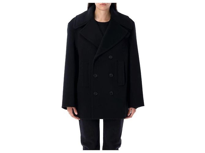 Saint Laurent Double Breasted Wool Peacoat Black