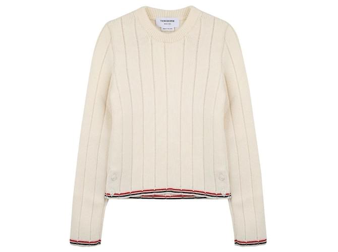 Thom Browne Langarm-Rippstrickpullover Weiß 