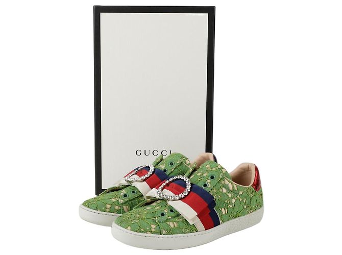 Gucci Baskets Ace Crystal Web Stripe Vert