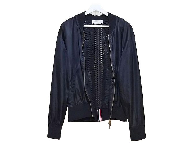 Thom Browne Centerback Stripe Ripstop Bomber Jacket Blue