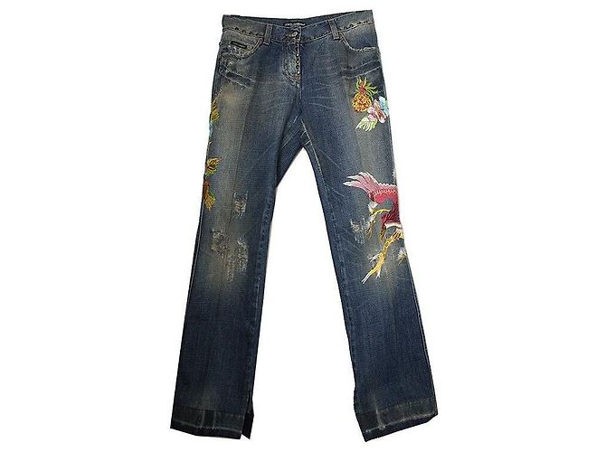 Dolce & Gabbana Hawaiianisch bestickte Jeans Rot