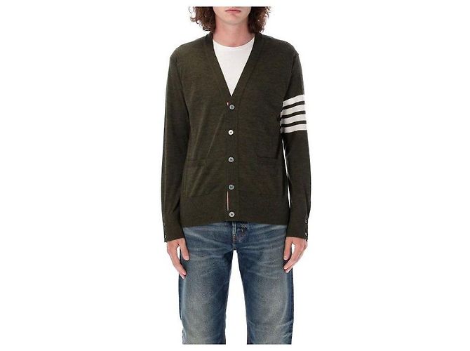 Thom Browne Cardigã clássico de lã merino fina Verde