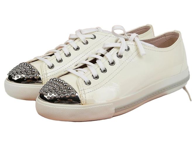 Miu Miu Studded Toe Sneakers Size White