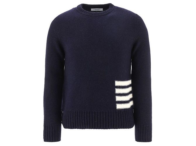 Thom Browne Donegal Intarsia Striped Knit Navy Blue