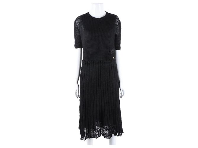 Abito in maglia leggera a maniche corte Chanel Nero