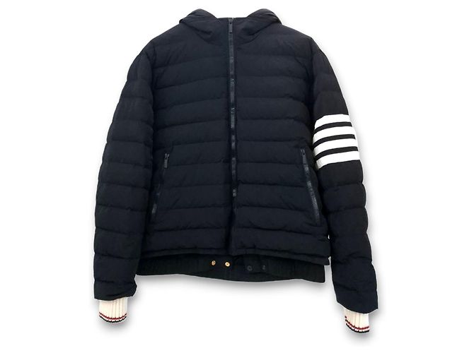 Thom Browne Piumino con cappuccio a tre strisce Blu