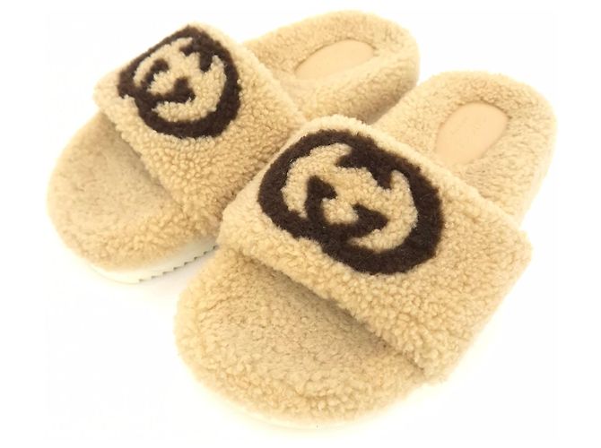 Gucci Interlocking Merino Wool Sandals Brown