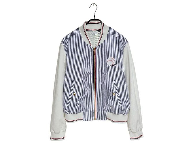 Thom Browne Baseball Seersucker Bomber Jacket Blue