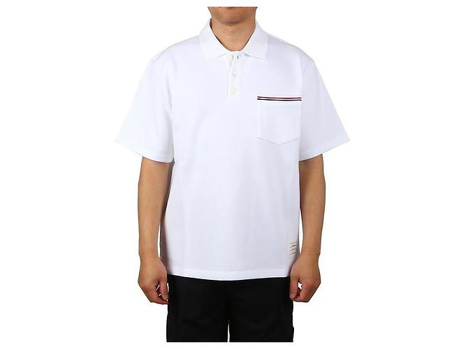 Thom Browne Gestreiftes Polo-T-Shirt mit kurzen Ärmeln Weiß