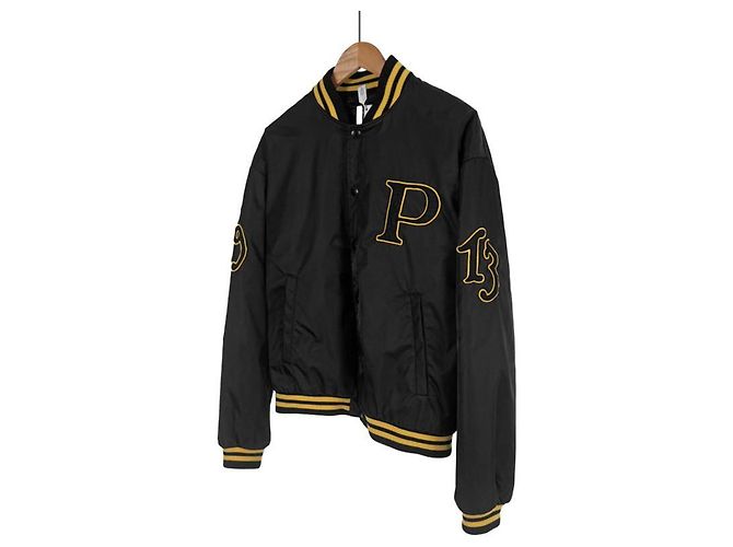 Prada Giacca Bomber Varsity in Re-Nylon con Patch Logo da Uomo Nera Nero