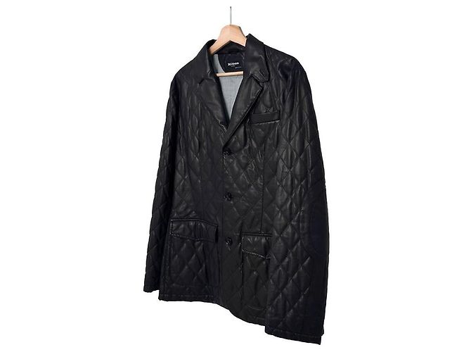 Kiton Blazer de couro de cordeiro sobre acolchoado para homens Preto