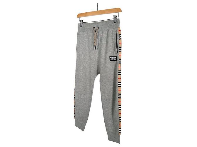Burberry Calça de treino cinza com patch de borracha lateral para crianças Marrom