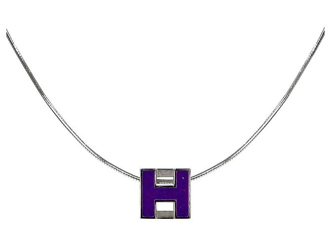 Hermès Colar de Prata Cage Roxo 