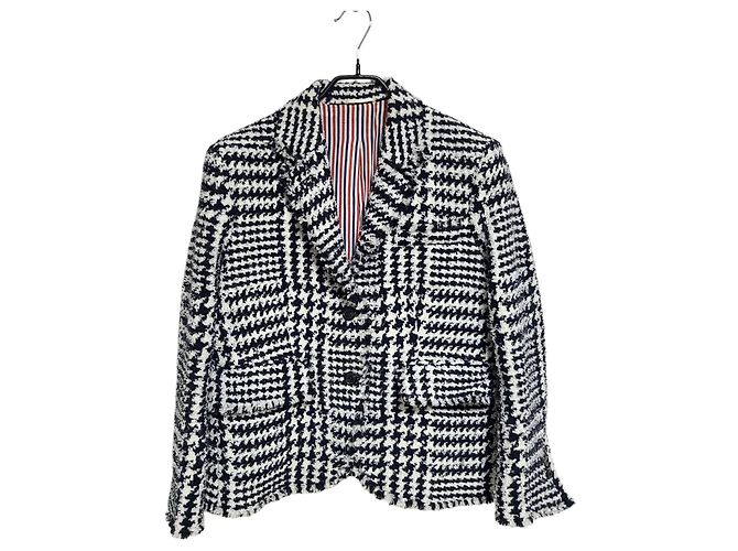 Thom Browne Women's Houndstooth Tweed Blazer Jacket Black