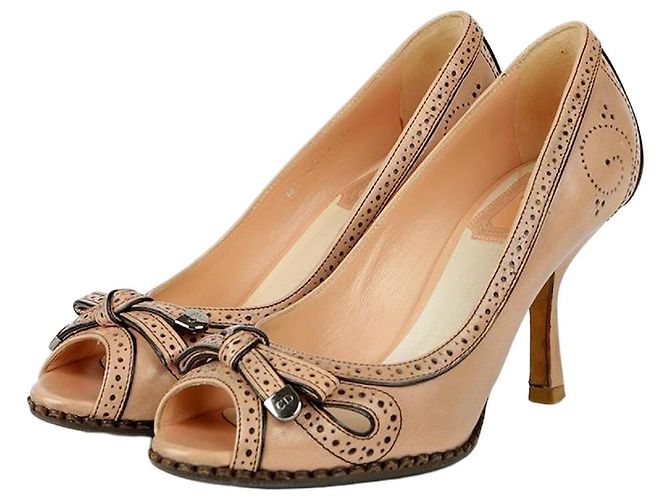 Dior Size Ribbon Open-Toe Pumps Brown