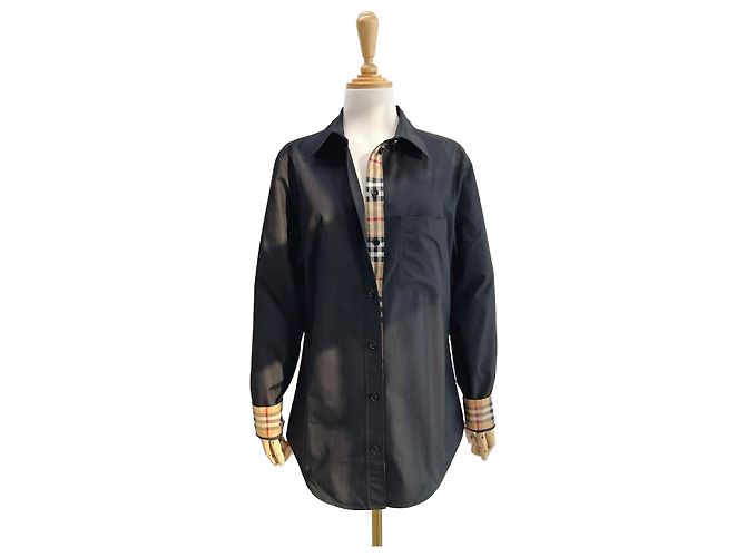Burberry Camicia Donna Check Point LAPWING Nera in Cotone Nero