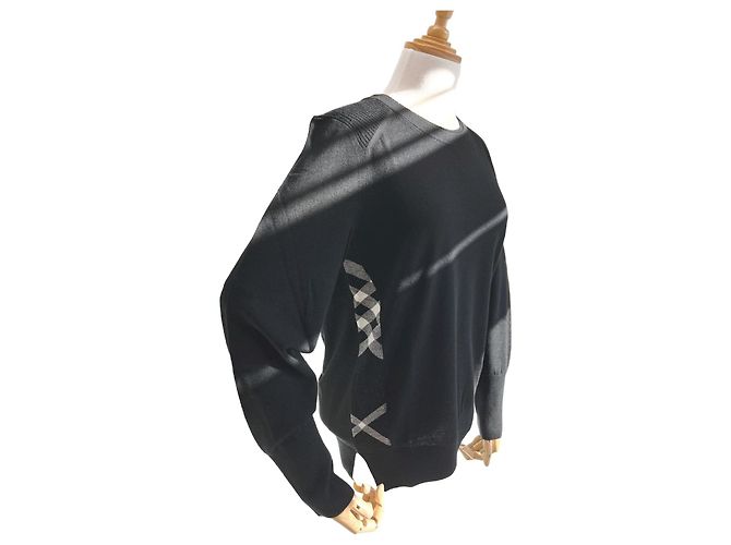 Burberry Meigan Wollkarierter Strickpullover Schwarz 