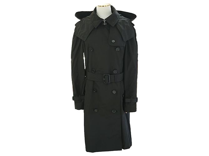 Burberry Trench Coat Polyester Black Hood Raincoat