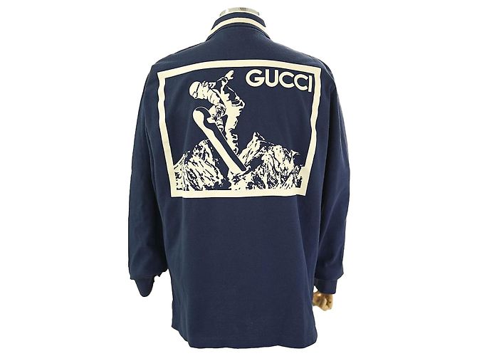 Gucci Camicia Polo PK a maniche lunghe in cotone blu navy per uomo