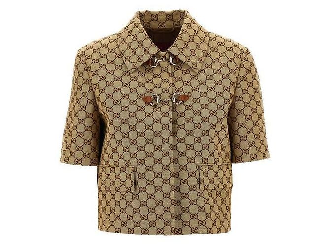Gucci Canvas Jacket with GG Horsebit Brown