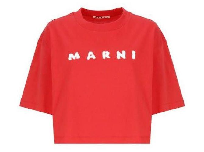 Marni Boxy T-Shirt mit Logo-Detail Rot