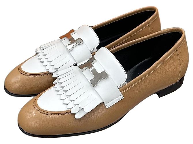 Hermès Königliche Bicolor-Loafer Naturweiß Silber