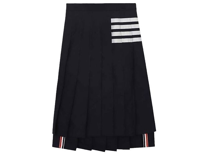 Thom Browne Saia plissada de lã com tecelagem simples e aba Azul