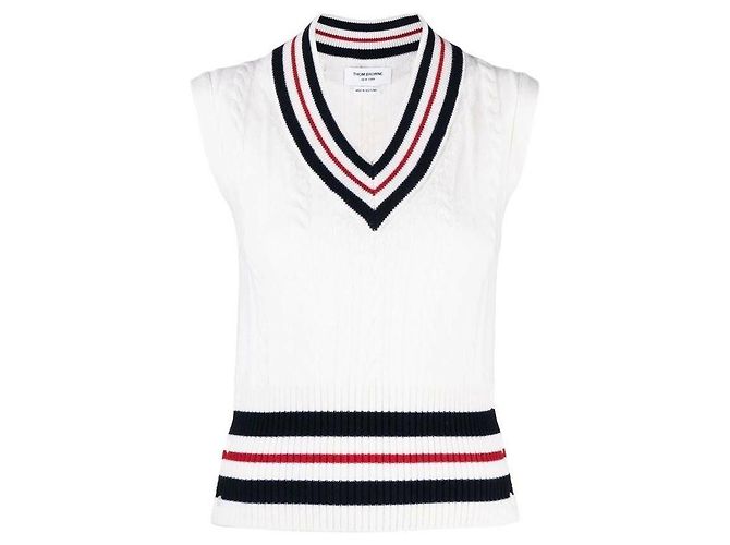 Thom Browne Cashmere RWB Kabelkragen-Weste Weiß