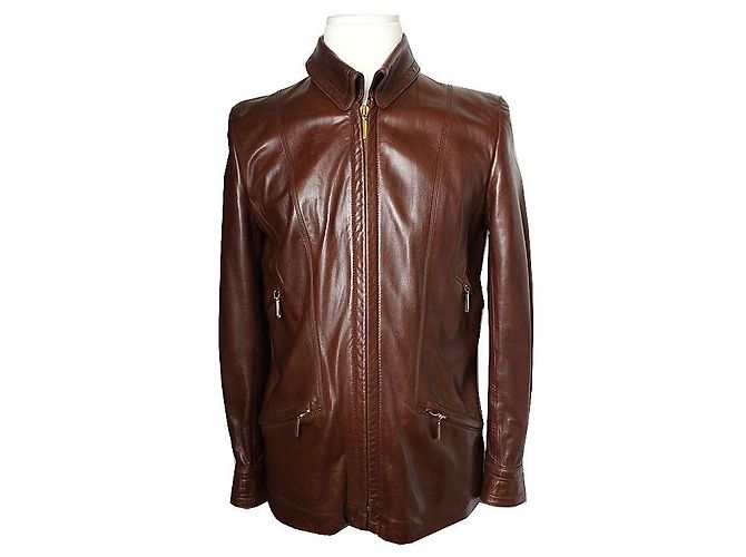 Escada Brown Lambskin Zip-Up Men's Jacket