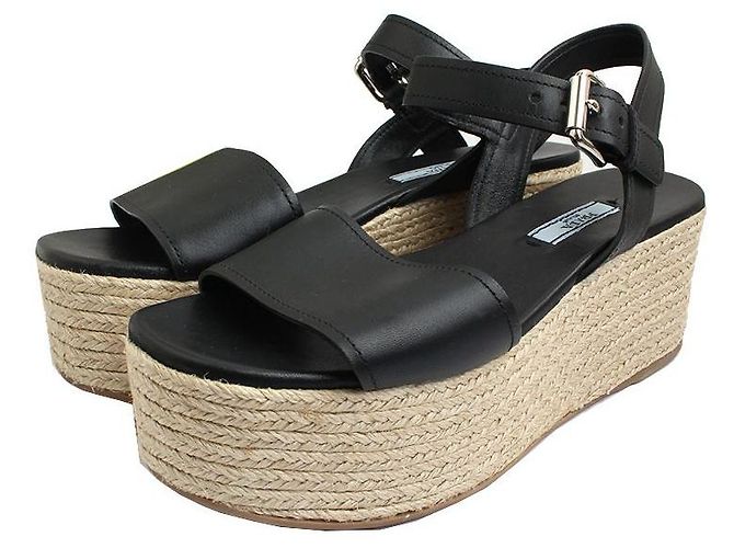 Prada Sandali con zeppa in espadrille neri Nero