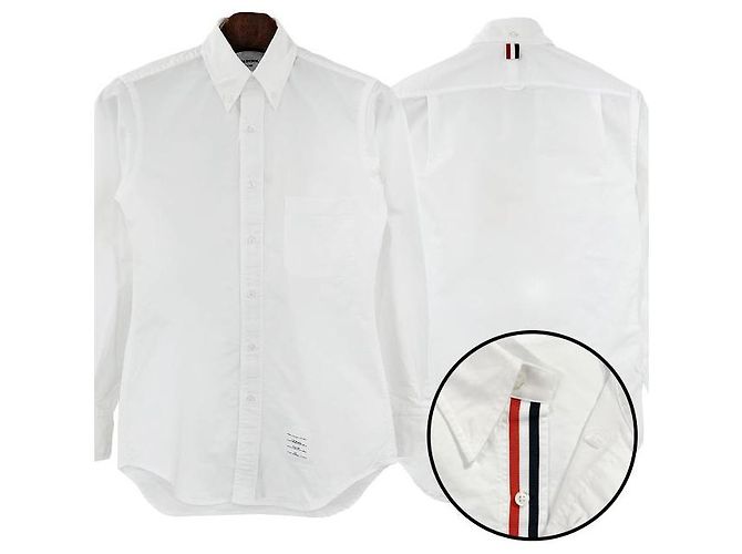 Thom Browne Camicia con placca in gros-grain a tre strisce bianca Bianco