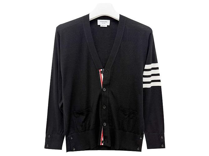 Thom Browne Cardigan aus Merinowolle mit diagonalen Streifen Schwarz