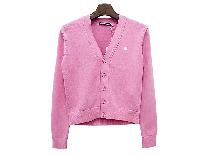 V-Ausschnitt Cardigan aus Bio-Baumwolle mit Acne-Logo - Cameo Pink