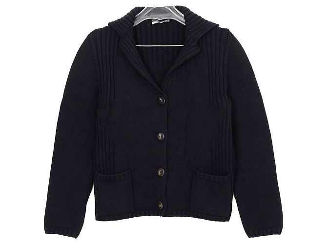 Salvatore Ferragamo Navy Wollstrick-Cardigan Größe Blau