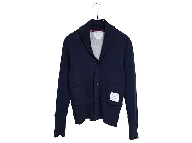 Thom Browne Strickjacke aus Baumwolle mit Schalkragen Blau