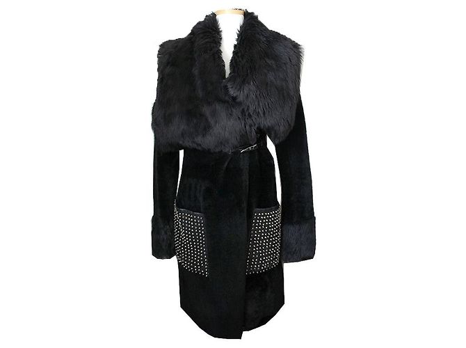 Schwarzer Lammleder Mustang-Mantel von Philipp Plein