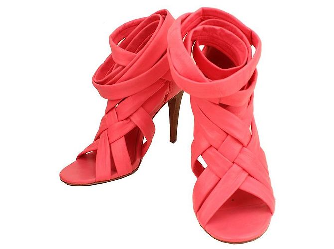 Tory Burch Hot Pink Leather Strap Heel Sandals