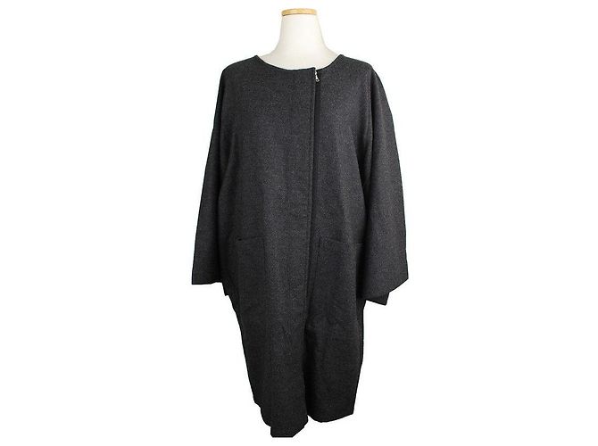 Dries Van Noten Charcoal Oversized Wool Cashmere Zip Coat Brown