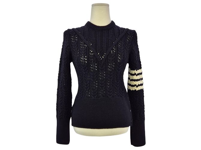 Thom Browne Diagonal gestreifter Wollstrick Schwarz 