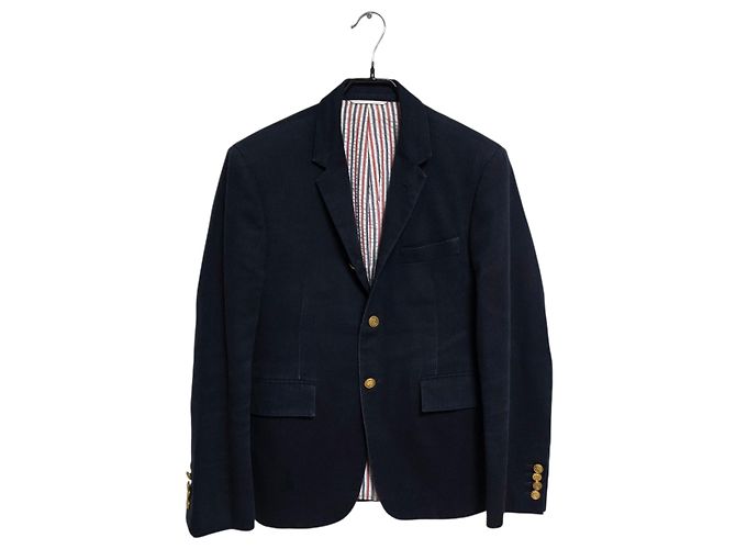 Thom Browne Cotton Twill Blazer Jacket Blue