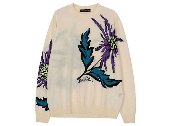 Louis Vuitton XXL Größe Tussle Intarsia Strick Weiß