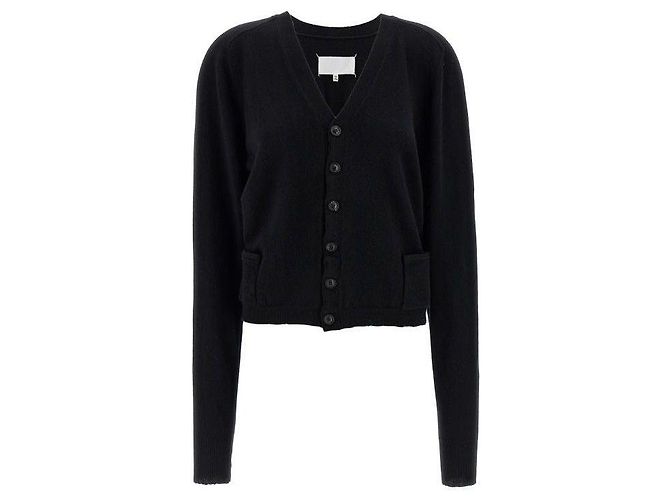 Maison Martin Margiela Wollstrickjacke mit V-Ausschnitt Schwarz
