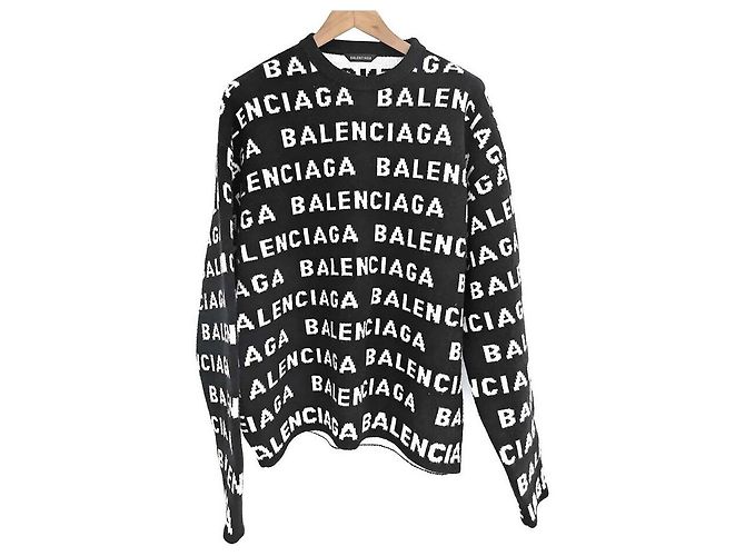 Balenciaga Langarm-Pullover mit Logo Schwarz 